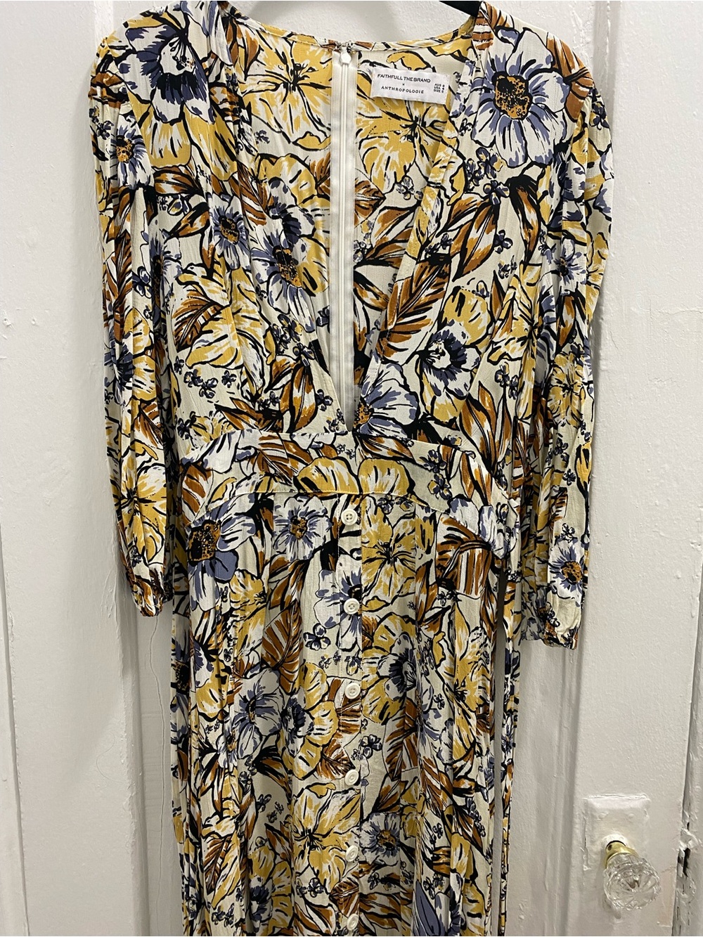 Faithfull the Brand x Anthropology Brown & yellow Floral Midi  Dress